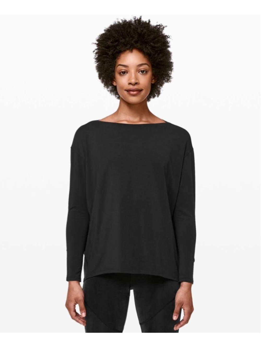 Lululemon Back In Action Long Sleeve Shirt Womens 10 Black Pima Cotton Hi Low